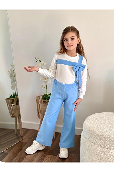 Bayona Set dublu pentru fetiță cu perle – Hanorac cu fundă tricou Pantaloni cu pietre