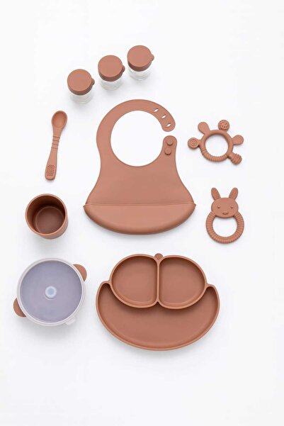 CKM silikon 10 Parça Silikon Mama Seti - Bebek Beslenme Seti Bej