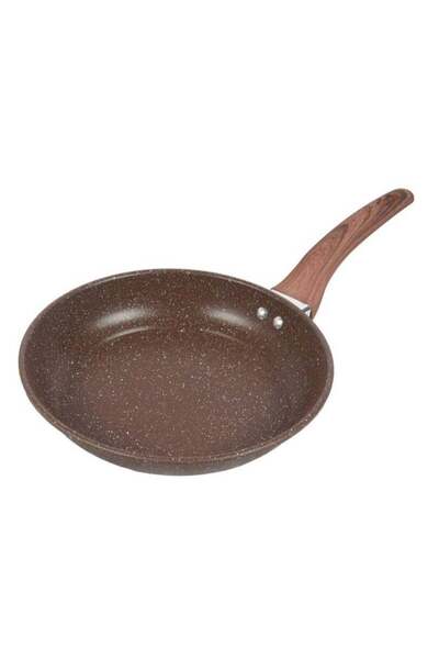 HOMEVEO Aluminium Non-Stick Frying Pan with Wooden Handle 28 cm Brown
