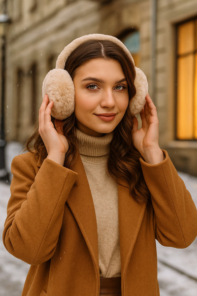 Luminos Butik Beige Imported Foldable Plush Headphones Klk01