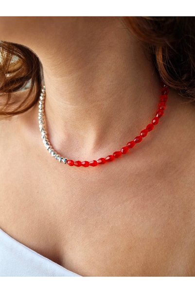 NEMOR STUDIO قلادة كريستال باللونين الأحمر والفضي |   مجموعة الطاقة الكريستالية