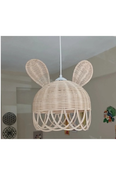 nndsgn Rattan Bambu Tavşan kulak Avize Ayna (beyaz duy)
