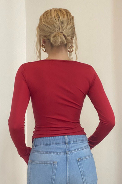 moddosa fashion Women's Asymmetrical Cut Slim Fit Full Lycra Body Blouse