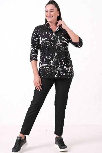 tarzımsüper Women's Plus Size Judge Collar Capri Sleeve Shirt