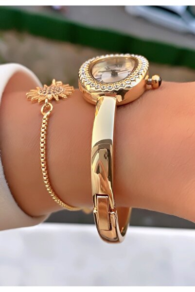 Merand Women's Watch Set – Stone Oval Case, Sun Bracelet + Handcuffs, Gift Boxed