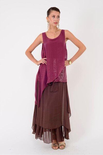 Park Moda 7161 Asimetrik Kesim Kolsuz Pullu İpek Bluz