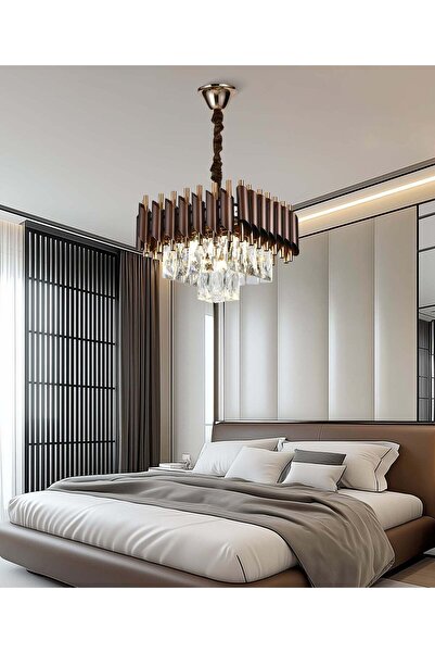 RFAN Chandelier, Model S9001/300x300, Crystal Texture, Metal, 3 X E27, Brown/Gold