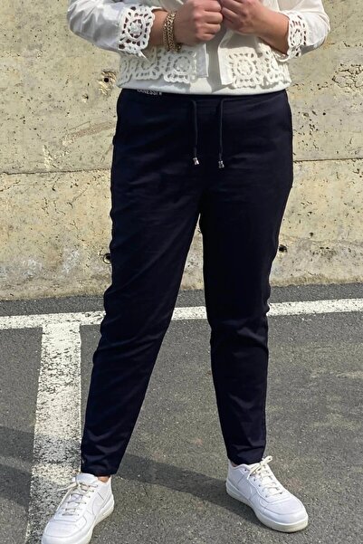 Mia Butik Women's Sports Navy Blue Fabric Trousers