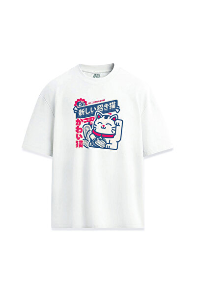 Darkia تي شيرت مطبوع عليه قطة الحظ اليابانية Lucky Cat Maneki Neko للجنسين