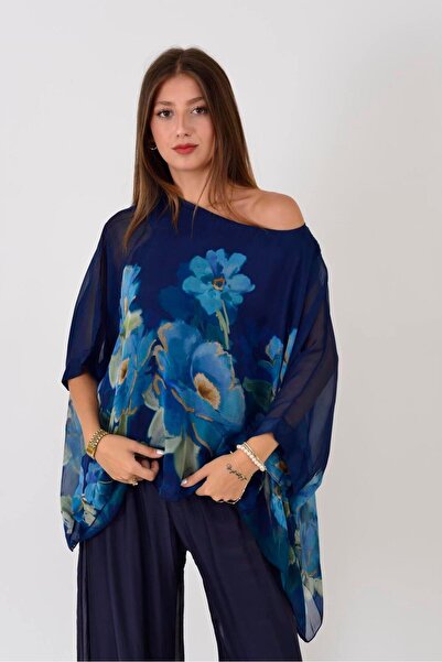 Park Moda 1688 Yapraklı Çiçekler Desen 2'li İpek Bluz