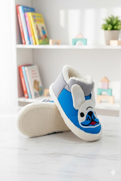 Oksit Dogg Patterned Non-Slip Sole Water Repellent Furry Nursery Home School Shoes Baby Kids Slippers Home Boots