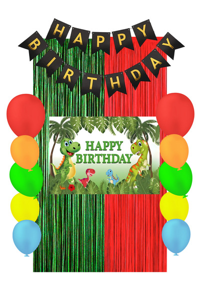 HAPPYLOOPPARTY ستارة عيد ميلاد على شكل ديناصور ولافتة عيد ميلاد سعيد، مستلزما...