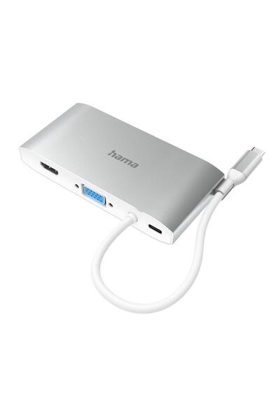 Hama USB-C HUB, MULTIPORT, 8 PORTS, 3 X USB-A, 2 X USB-C, VGA, HDMI 200111 White