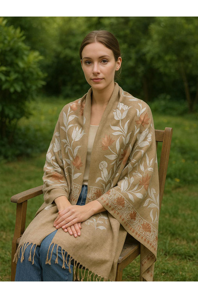 fiore fashion Embroidered Shawl 85% Cashmere 15% Silk Embroidered Scarf