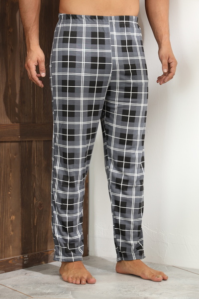 Serena Men's Big Size Gray Plaid Pajama Pants, Loose Fit