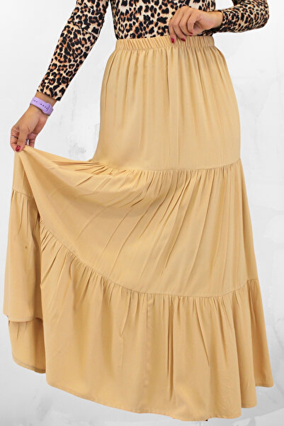 SHE BEST FUSTA LUNGĂ DE FEMEI, CU TĂIȚELE CONFORTABILE, DIN ȚESUT DE VISCOZĂ, CU ELASTIC LA TĂIȚELE, CU VOLANĂ