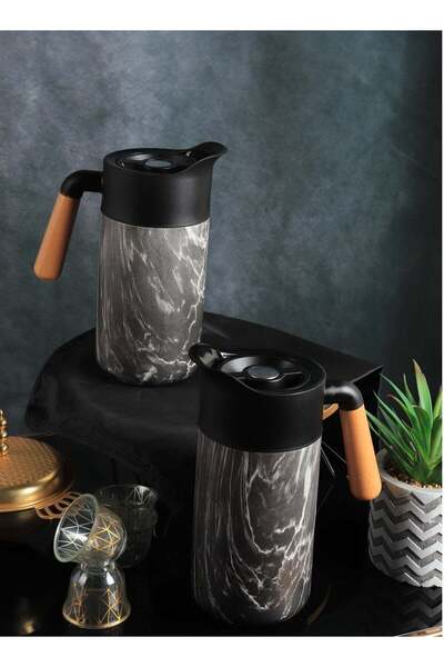 HOMEVEO طقم ترمس بمقبض خشبي للشاي أو القهوة، سعة 1.2 لتر، يحافظ على درجة الحرارة