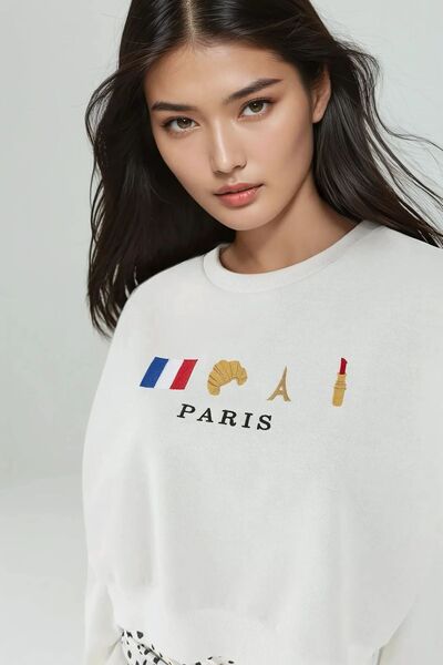Hiccup Embroidered Round Neck Sweatshirt