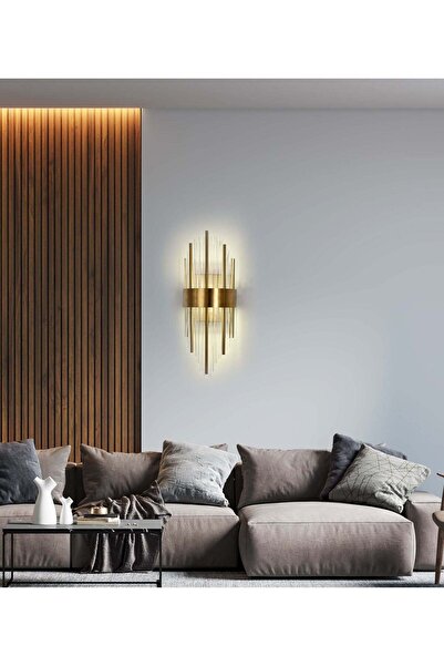 RFAN Lampă de perete, Model 7820/2W, Textură cristalină, Metal, 2 x E14, Auriu