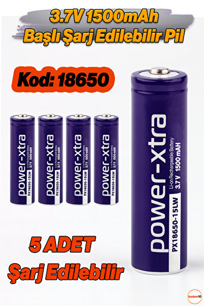 Badem10 5 Adet 18650 Mor Renk Şarjlı Pil 3.7V 1500mAh Li-Ion Uzun Ömürlü Yüks...