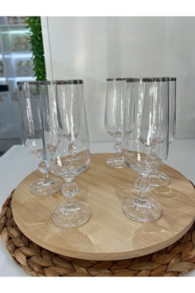 Bohemia Cam Platin Ağızlı Ayaklı Kahve Yanı Bardağı