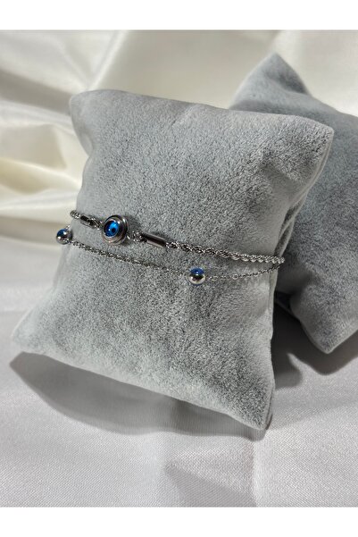 Uzak Işıklar سوار فضي من الفولاذ بصفين من حبات العقيق