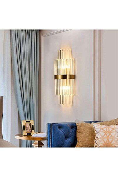 RFAN Lampă de perete, Model 7821/2W, Textură cristalină, Metal, 2 x E14, Auriu