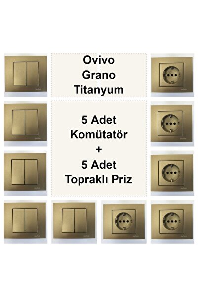 OVİVO Titanyum 5 Adet Komütatör + 5 Adet Topraklı Priz