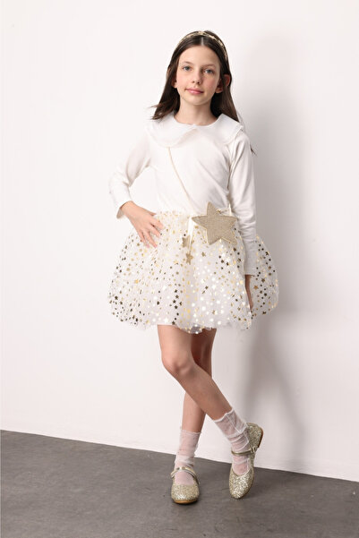 Le Mabelle White Star Bow Detailed Girls' Tulle Skirt - Aster