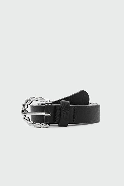 Shule Bags Twisted Oval Buckle Faux Leather Belt Black