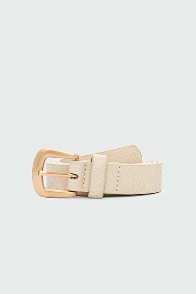 Shule Bags حزام من الجلد الصناعي بإبزيم مربع كريمي اللون