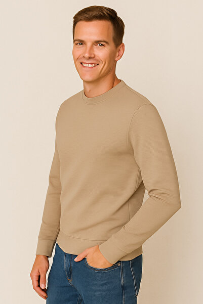UOMOPARK Erkek Basic Sweatshirt Fit Kalıp, Ottoman Dokulu Yumuşak Kumaş, Casual Kombinler İçin İdeal"