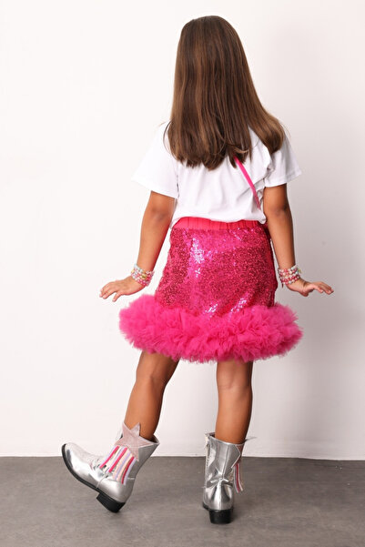 Le Mabelle Fuşya Pullu Ucu Tül Detaylı Kız Çocuk Etek - Sheron