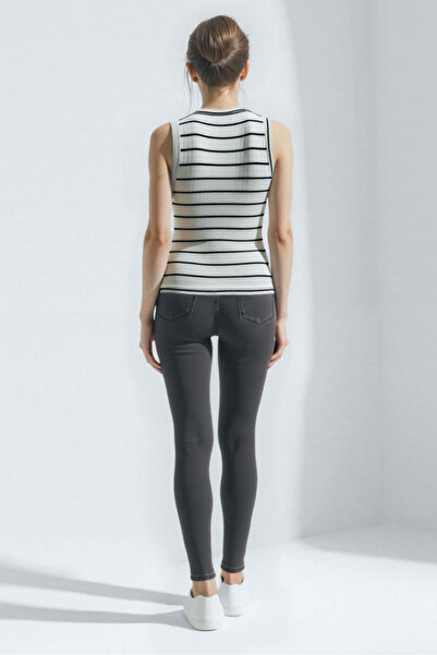 WESTMARK LONDON Black and White Striped Crew Neck Sleeveless Women's T-Shirt Poppy