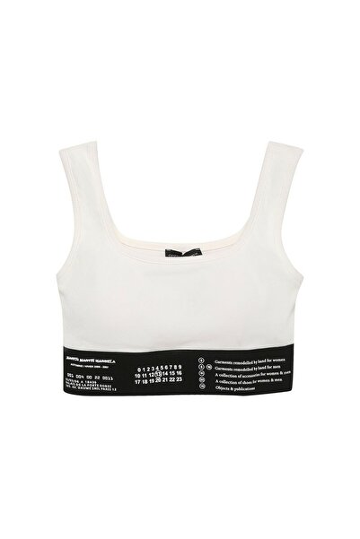 Quzu Women's Ecru Rubber Detailed Crop Top Tank Top Undershirt 23Y60064-Ecru