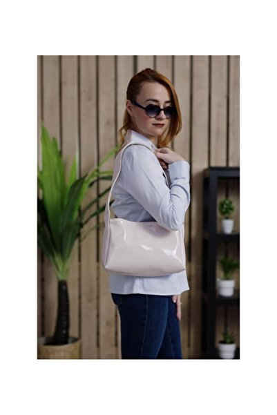 DOĞALYA Women's Patent Leather Thick Strap Baguette Bag