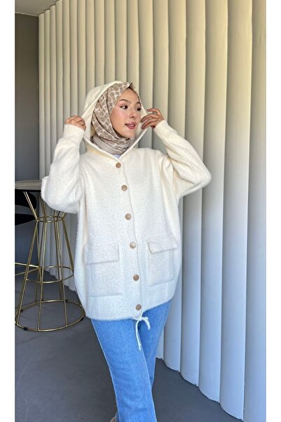 Viskosa Women's Oversize Hooded Long Sleeve Knitwear Cardigan