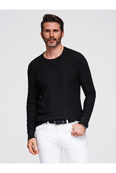 OMBRE Structured men's sweater with round neckline - black V3 OM-SWSW-0181 XXL