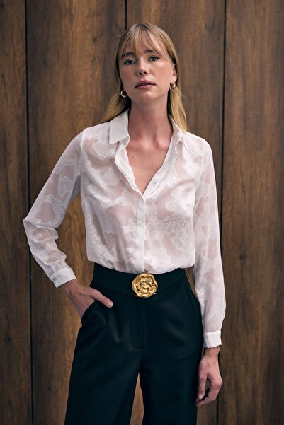 Sateen Transparan Gömlek - Ekru