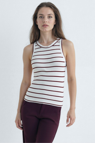 WESTMARK LONDON Red White Striped Crew Neck Sleeveless Women's T-Shirt Poppy