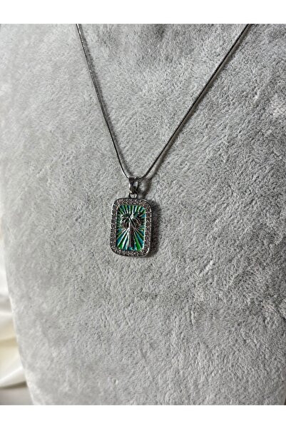 Uzak Işıklar قلادة فولاذية بلوحة فضية مرصعة بحجر الزركون على الطراز الهاواي