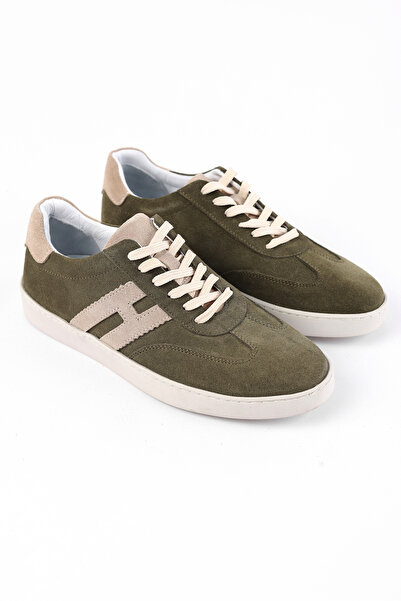 Rodrigo Men's Sneakers 100% Inner and Outer Genuine Leather Lace-Up Khaki Suede Shoes