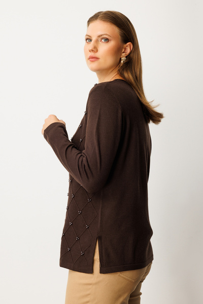 On Fashion On Crew Neck Beaded Detailed Knitwear Sweater-63312