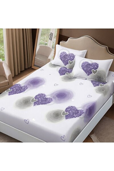 Pucioasa Finet duvet cover set + 2 pillowcases 160x200cm, Purple hearts