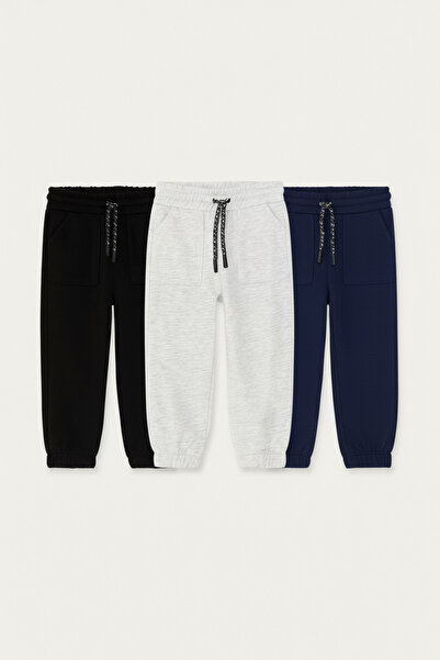 Magu Set de pantaloni de sport unisex pentru copii, din bumbac, negru, gri, b...