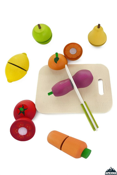 Apexma Oyuncak Kasalı Kesilen Ahşap Sebze Meyve Seti 17 Parça-Cırtlı Kesilebi...