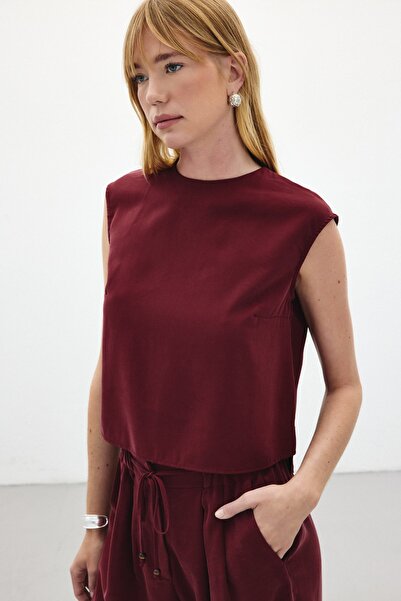 Sateen Kolsuz Salaş Bluz - Bordo