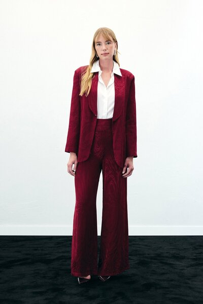 Sateen High Waist Patterned Trousers - Burgundy