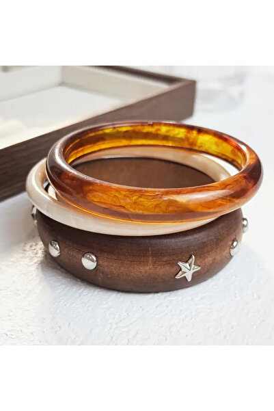DIERA Ahşap + 2 Reçine Bohem Viral Bileklik Seti