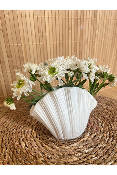 GENELEC BEYAZ İSTİRİDYE VAZO MASAÜSTÜ DEKOR BANYO DEKOR AKSESUAR VİNTAGE VAZO...